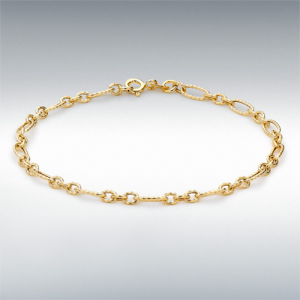 9ct Yellow Gold Textured Figaro Bracelet