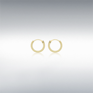 9ct Yellow Gold Diamond Cut Sleeper Hoop Earrings