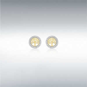 9ct 2-Tone Gold CZ 'Tree of Life' Stud Earrings