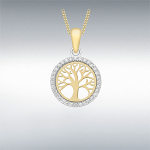 9ct Yellow Gold CZ 'Tree of Life' Necklace