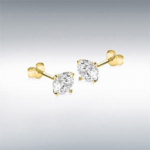 9ct Yellow Gold Round CZ Stud Earrings