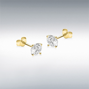 9ct Yellow Gold Round CZ Stud Earrings