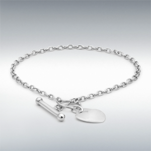 9ct White Gold Heart Tag T-Bar Bracelet