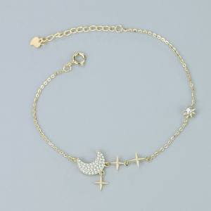 Solid Silver with 18k Gold Plated Bracelet with moon and stars