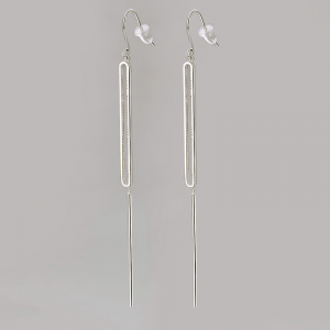 Pair of elegant long silver drop earrings