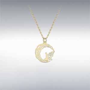 9ct Yellow Gold Fairy on Crescent Moon Adjustable Necklace