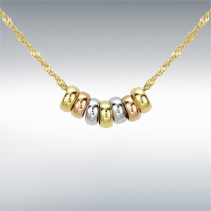 9ct 3-Colour Gold Mini 'Lucky Rings' Twist Curb Necklace