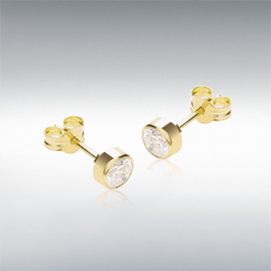 9ct Yellow Gold CZ Round Stud Earrings