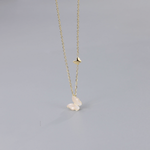 Solid Silver Gold Plated & Shell Butterfly Necklace