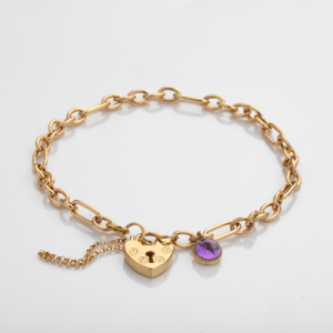 9k Gold Padlock Bracelet & Birthday Stone for February
