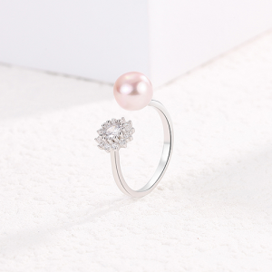 Pink Pearl & Star CZ Ring