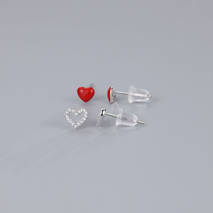Silver Rhodium Plated Love Heart Earring Set