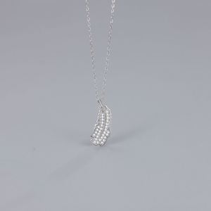 Solid Silver White Gold Plated Feather Necklace