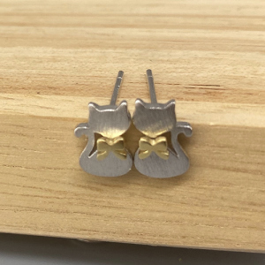 Solid Silver 18k Gold Plated Silver Cat Earrings