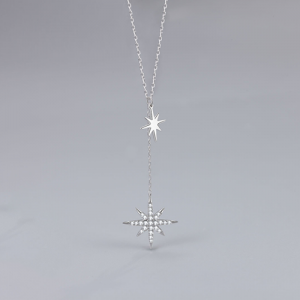 Solid Silver White Gold Plated Star Necklace