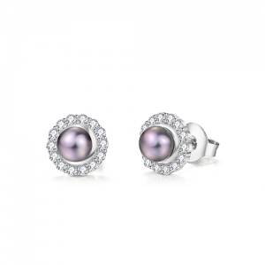 Black Pearl Stud & CZ Earrings