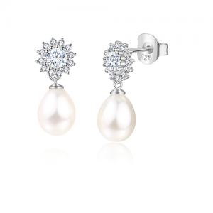 Natural Pearl & CZ Drop Earrings