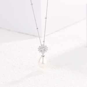 Natural Pearl & CZ Star Drop Necklace