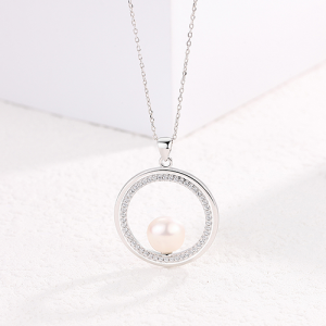 Pearl CZ Circle Necklace