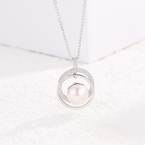 Pearl CZ Double Circle Necklace