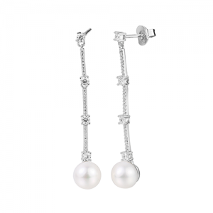 Pearl & CZ Swing Drop Earrings
