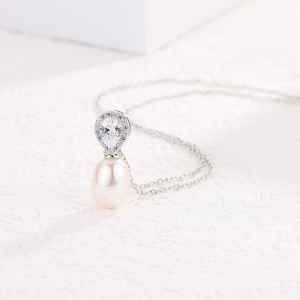 Pearl & CZ Teardop Necklace