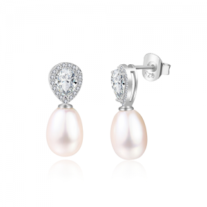 Pearl & CZ Teardop Pearl Drop Earrings