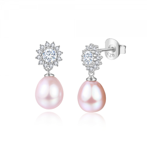 Pink Pearl & CZ Drop Earrings