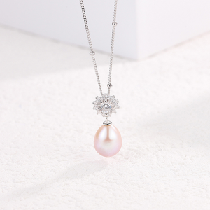 Pink Pearl & CZ Star Drop Necklace