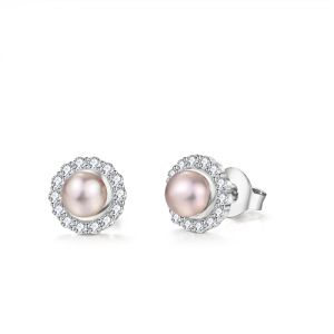 Pink Pearl Stud & CZ Earrings