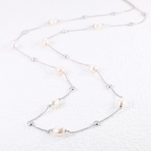 Silver Necklace With Mother Pearl 32 Inches