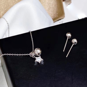 Silver Star & Ball Earring Necklace Set
