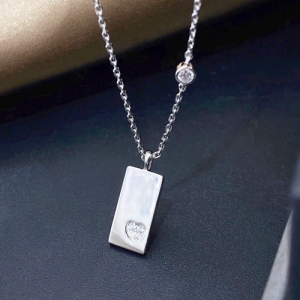 Silver with CZ Rectangular Pendant Necklace