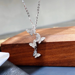 Silver With 14k Gold Plated Butterflies Necklace