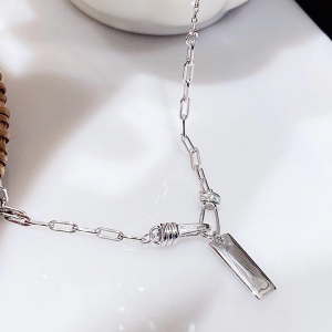 Silver With 14k Gold Plated Necklace Rectangle Pendant Necklace