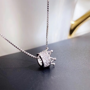 Silver With 14k White Gold Plated Crown Necklace