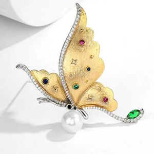 Gold Plated Butterfly & CZ Stone Brooch