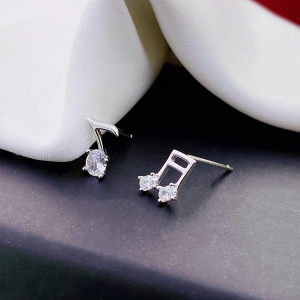 Silver With 14k White Gold Plated Music Note Studs