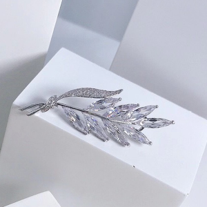 White Gold Plated Leaf Brooch