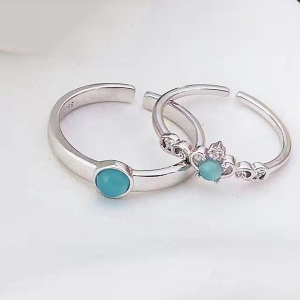 Set Of Silver Rhodium Plated with Gem Stone Rings