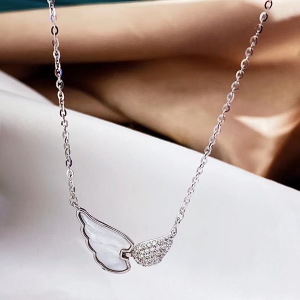 Silver, Rhodium Plated Angel Wing Necklace