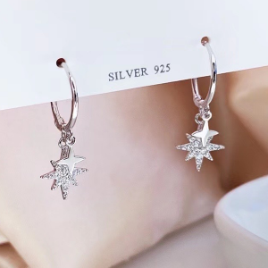 Silver, Rhodium Plated with Cz Stone Star Earrings