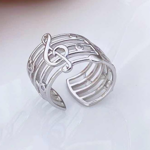 Silver, Rhodium Plated Music Note Ring